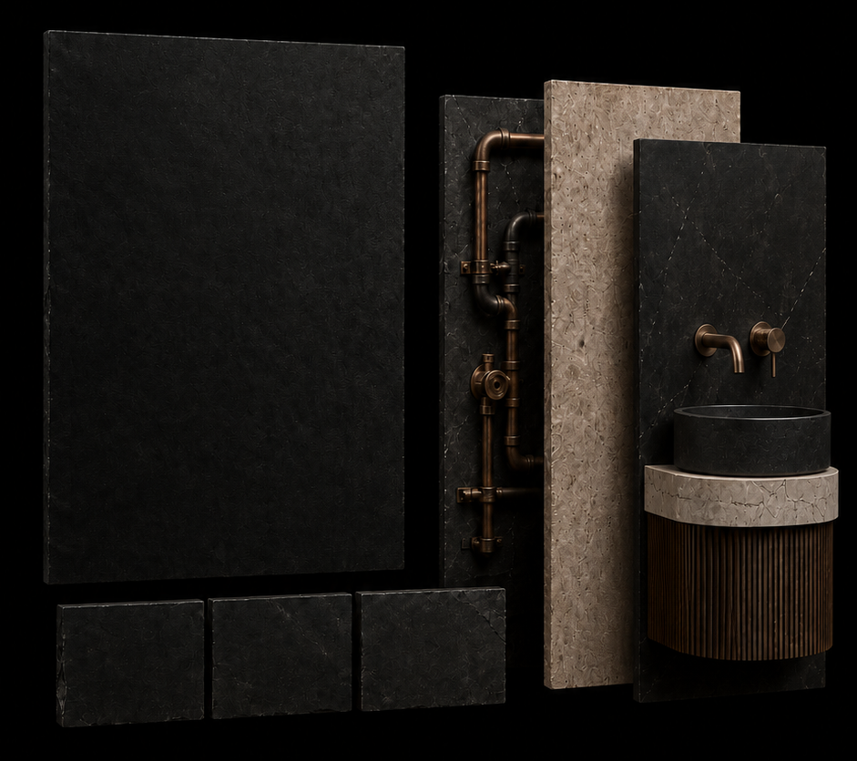 RSM bathroom material study on black